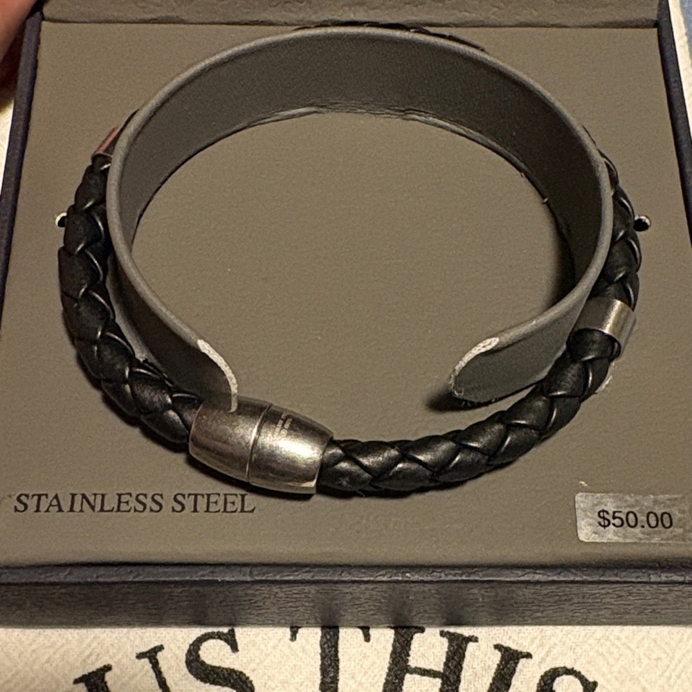 💜 Stainless Steel 1913 men’s, Black Braided Bracelet Magnetic Closure